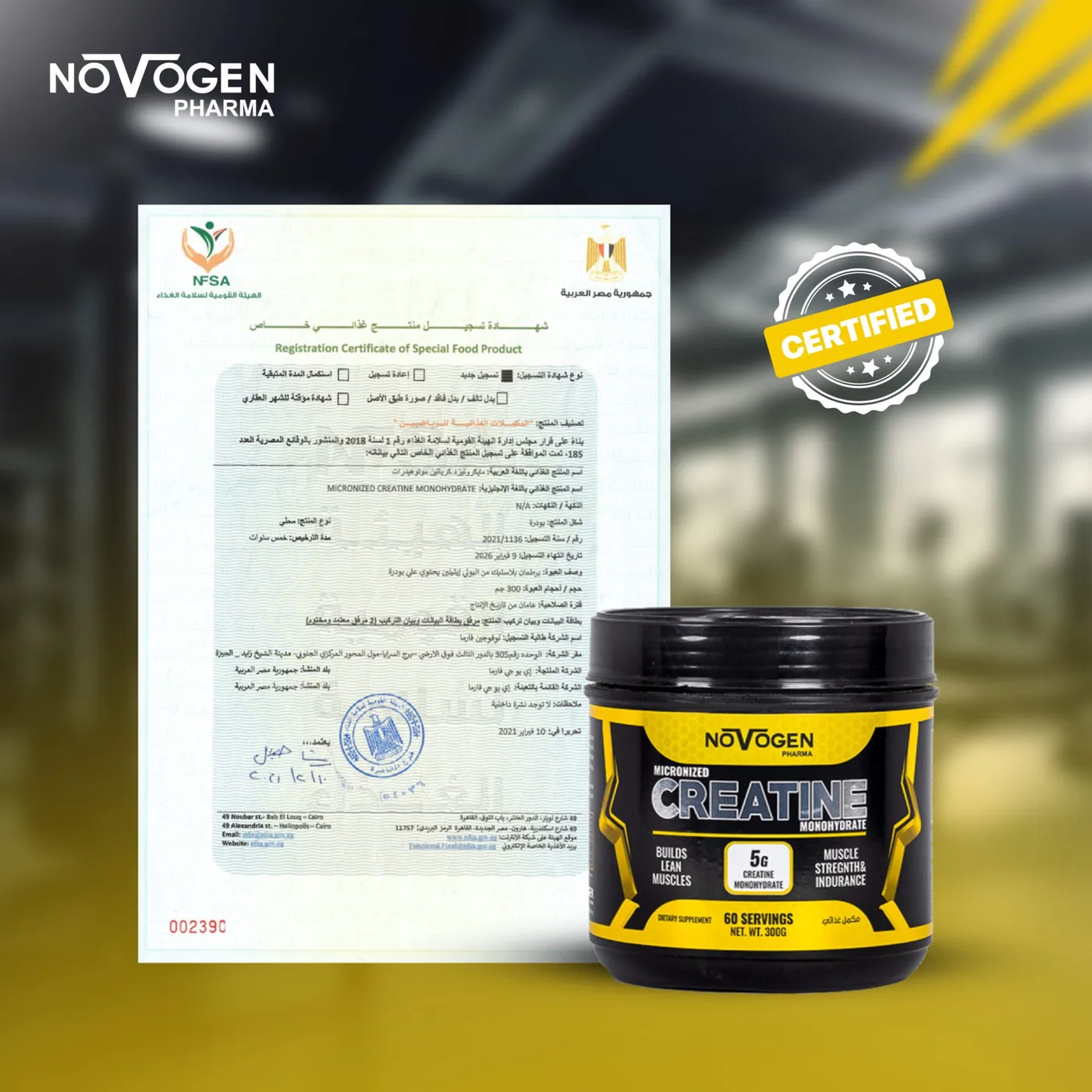 NFSA registration certificate — Creatine Monohydrate