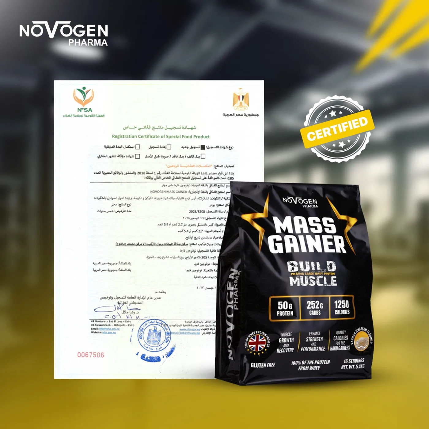 NFSA registration certificate — Mass Gainer 2.7 kg